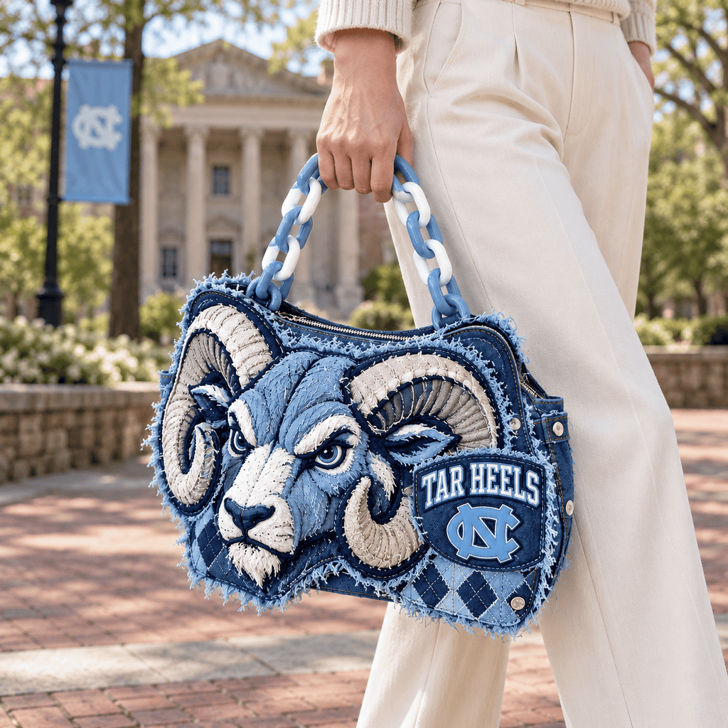 UNC Sculptural Embroidered Denim Handbag NTKO
